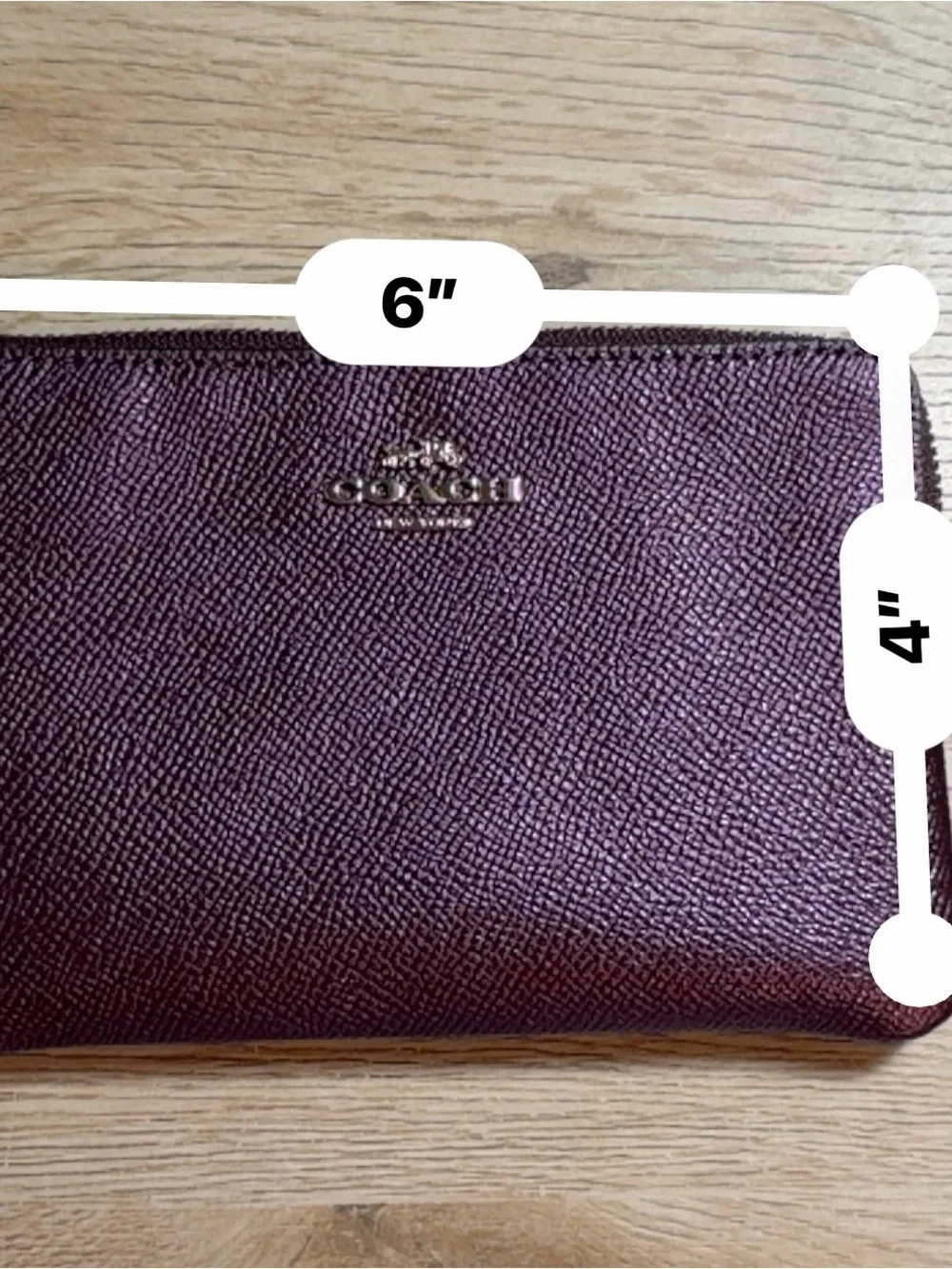Coach Plum Metallic Leather Wristlet with Gold Hardware